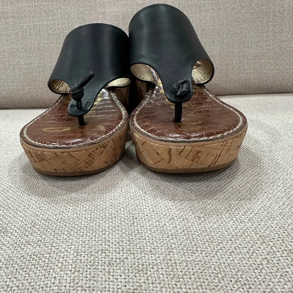 Sam Edelman Black Leather Wedge Sandals size 8.5